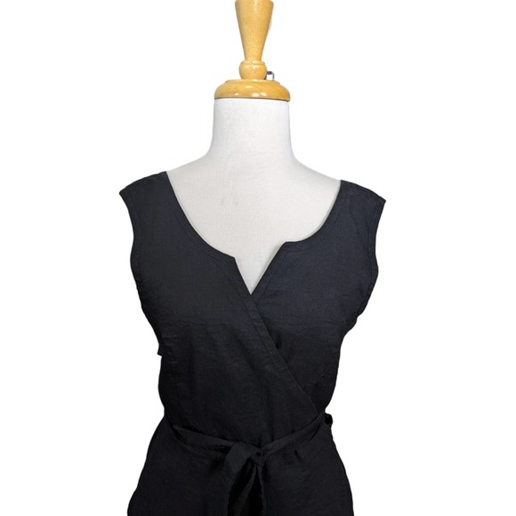Aday Wind Down Wrap Dress Medium Black Linen Blend Pockets Belted - Picture 6 of 16